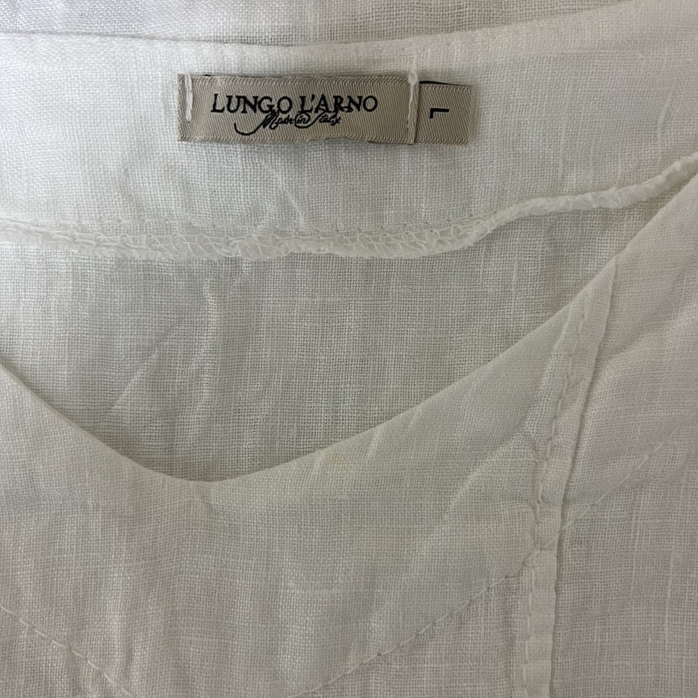 Lungo Larno Womens Large White Linen Eyelet Ruffle Cap Sleeve Top Blouse Italy - Picture 5 of 8